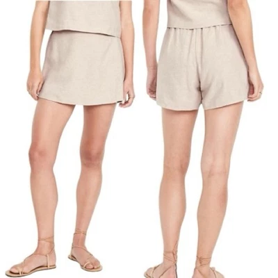 NEW High Waist Faux Wrap Linen Blend Mini Skort Size XL Neutral - Image 1 of 4