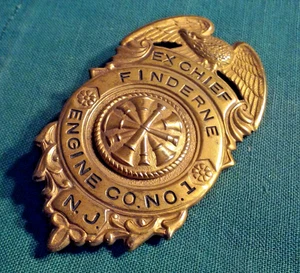 Vintage Official Obsolete EX CHIEF FIREMAN BADGE Finderne Engine Co. No. 1 N.J. - Picture 1 of 3