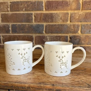 2 World Market Christmas Tree & Reindeer Coffee Mugs Holiday White Cut Out - Picture 1 of 8