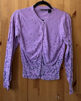 Cárdigan para mujer Liz Claiborne púrpura floral manga larga botón completo - talla M Foto 1 de 3