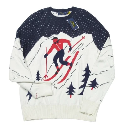 Polo Ralph Lauren Skier Graphic Crew Neck Cotton Sweater Mens Navy Size 3XLT New - Image 1 of 4
