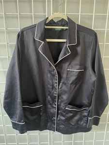 Top de pijama para mujer Lauren Ralph Lauren satinado negro manga larga talla M - Imagen 1 de 8