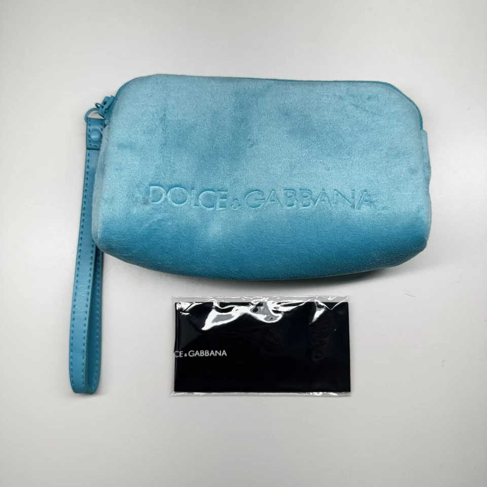 Dolce and Gabbana Baby Blue felt Zipper wallet small  card holder Case and cloth - Image 1 of 4