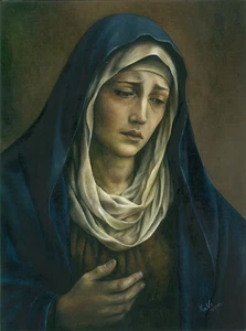original painting 30 x 40 cm 58KdV artwork oil paints modern Virgin Mary - Picture 1 of 3