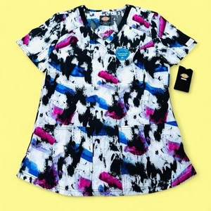 Dickies EDS Scrubs Top For Women V-Neck Print Small DK876 NEW - Picture 1 of 3