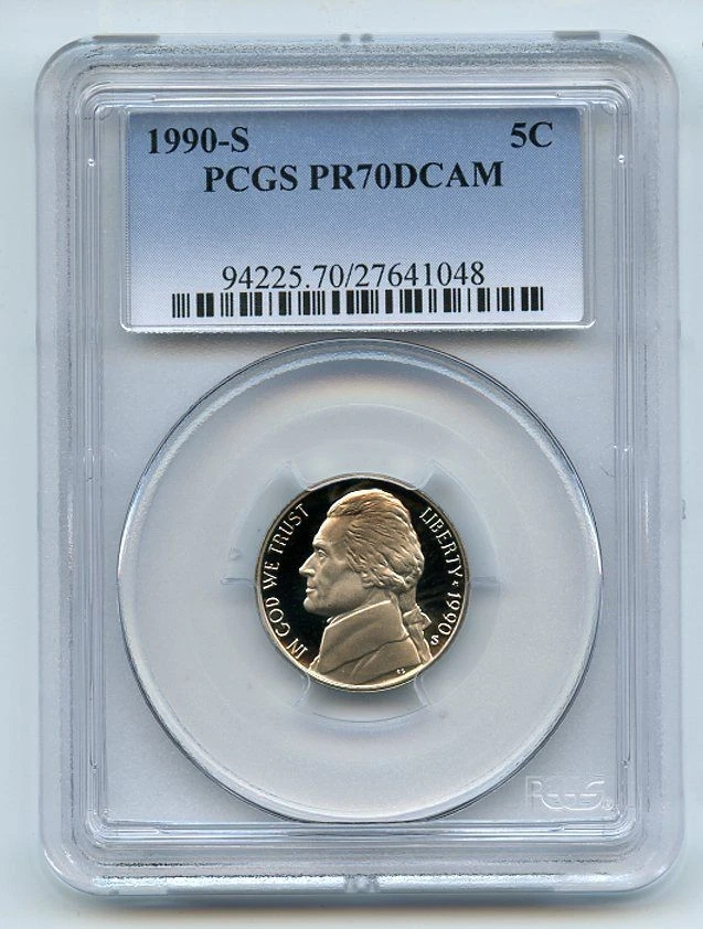 1990 S 5C Jefferson Nickel Proof PCGS PR70DCAM - Image 1 of 1