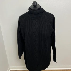 Vintage Talbots klassischer schwarzer Zopfmuster Rollkragen Wollpullover Damen Gr. L - Bild 1 von 8