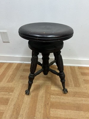 Banqueta de madeira vintage para piano pé de garra de órgão assento de madeira vitoriano pés de bola antigos - Imagem 1 de 4