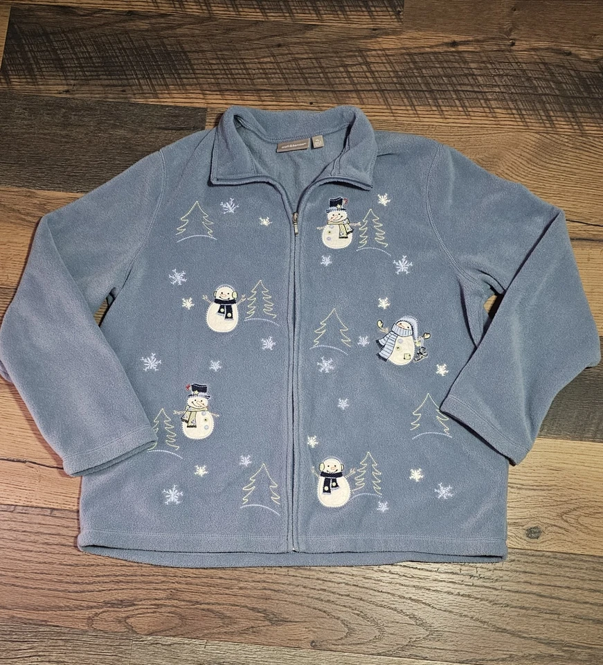 Chaqueta de muñeco de nieve Croft & Barrow polar XL azul bordada cremallera invierno Foto 1 de 4