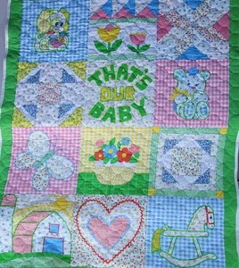 Vtg Handmade Baby Nursery Faux Patchwork Quilt Crib Blanket Lightweight 35"x44"  - Picture 1 of 7