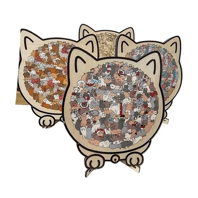 135-teiliges Holzpuzzle in Morandi Farben als Einzigartiges Katzenform PuzzleNeu - Bild 1 von 4