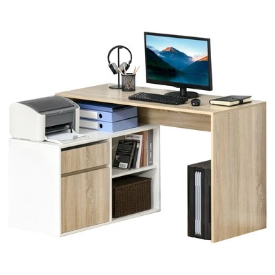 HOMCOM Scrivania ad Angolo in Legno per Computer da Ufficio o Studio Rovere - Immagine 1 di 4