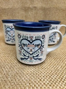 Lot of 3 Vintage Otagiri Mugs Home Heart & Birds Stoneware Country Cottage Blue - Picture 1 of 7