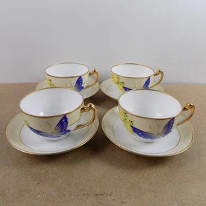 4 Noritake Nippon Butterfly Cups & Saucers Antique Japanese Porcelain VGC - Picture 1 of 5