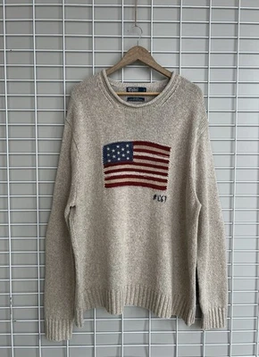 Polo Ralph Lauren Suéter de Malha de Linho/Algodão/Seda Bandeira Americana Masculino Tamanho XL/XXL - Imagem 1 de 4