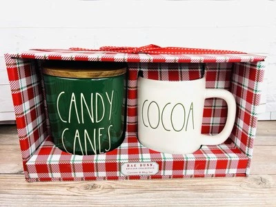 New Rae Dunn Green Christmas CANDY CANES CELLAR & COCOA MUG Set Farmhouse Decor - Image 1 of 3