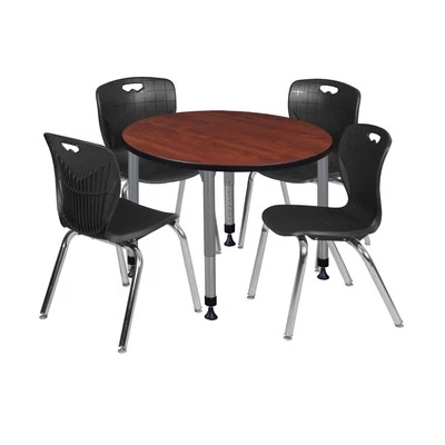 Regency Kee 36 in. Round Adjustable Classroom Table & 4 Andy 18 in. Stack - Image 1 of 4