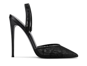 New Femme Los Angeles Mesh Lace Pointed Tie High Heels Pumps Black SZ 11 US - Picture 1 of 8