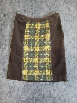 Falda Maeve Para Mujer 8 Marrón Verde Tartán Cuadros Pana Cremallera Lateral Rodilla Preppy Foto 1 de 4