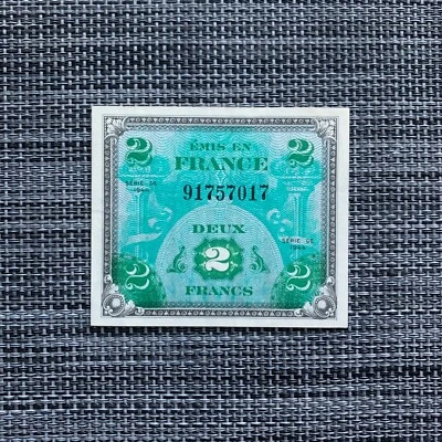 *** Billete de Francia de 2 francos franceses de la Segunda Guerra Mundial 1944 (moneda de ocupación aliada) Segunda Guerra Mundial Foto 1 de 4