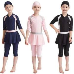 Kids Girls Muslim Islamic Modest Burkini Set Swimwear Swimming Beachwear Costume - Picture 1 of 4