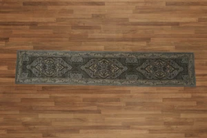 2'3'' x 12' grau handgetufteter traditioneller abstrakter Wollteppich orientalischer Bereich - Bild 1 von 2