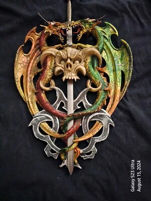 PROTECTOR ESPADA DRAGÓN DOBLADO INFIERNO ARTE DE PARED ESPADA GÓTICA Foto 1 de 2