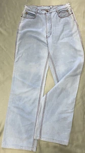 1970s Pentimento Frosted Blue Jean Denim Hi Rise Pants Juniors 13 Tube Leg 28x30 - Picture 1 of 5