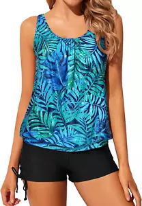Blouson Tankini Swimsuits for Women 2 Piece Bathing Suits Tops with Boyshorts Mo - Picture 1 of 12