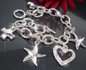 Armband Bettelarmband Silber plattiert Charms Seestern Herz Schmuck Damen A1307* - Bild 1 von 1