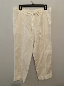 Tommy Bahama White Button Draws Sting 100% Linen Pants Pockets Sz 6 - Picture 1 of 12