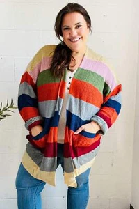Weekend Ready Multicolor Striped Slouchy Open Cardigan - Picture 1 of 23