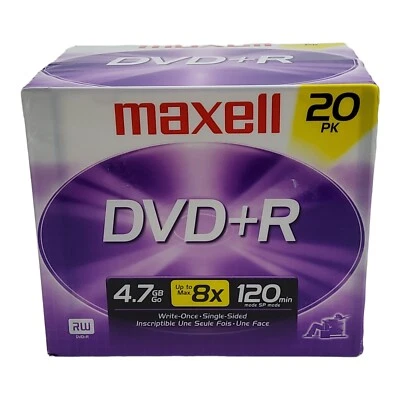 Maxell DVD+R Recordable DVD 8x 4.7GB 120 Min in Slimline Case 20 Pack New - Image 1 of 4