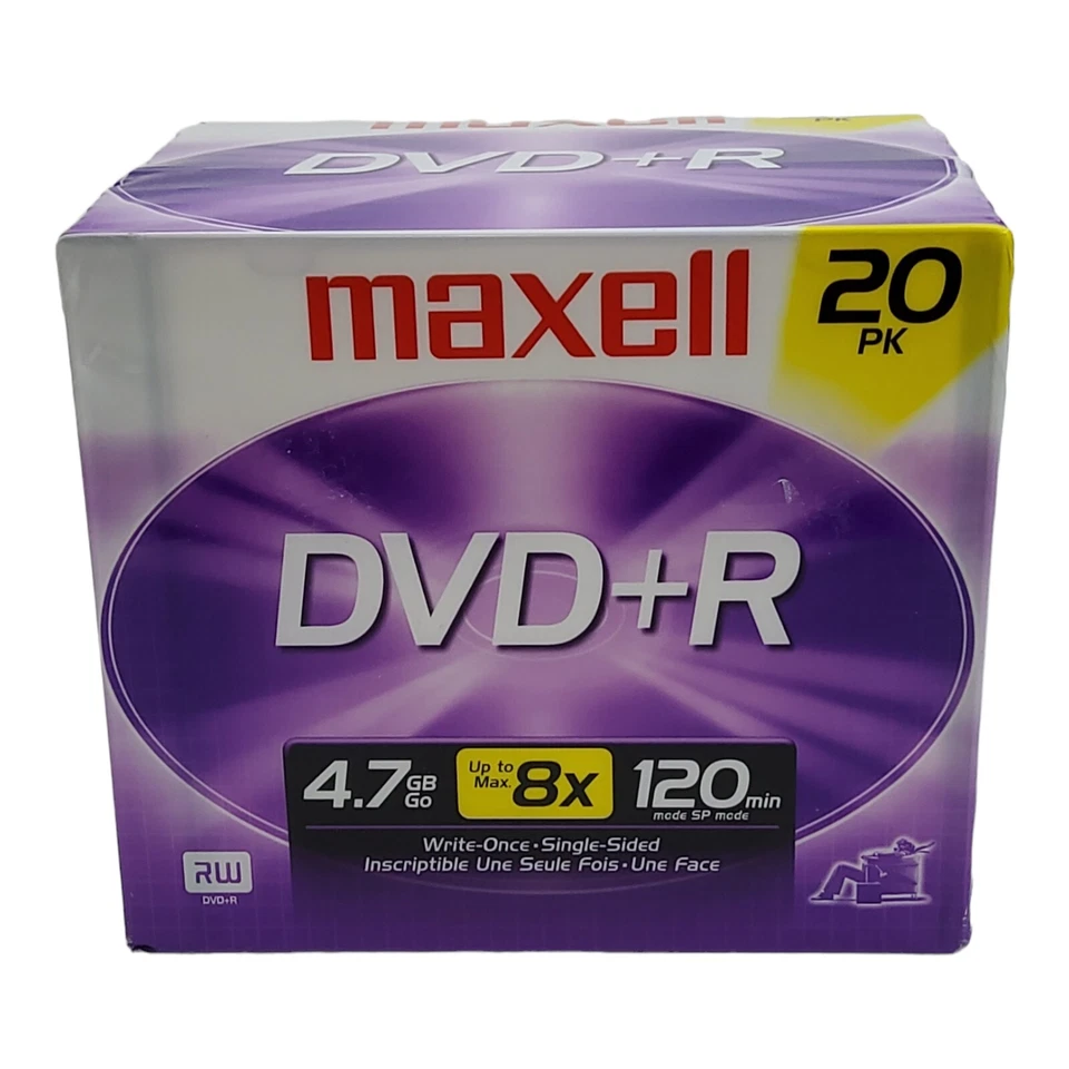 Maxell DVD+R Recordable DVD 8x 4.7GB 120 Min in Slimline Case 20 Pack New - Image 1 of 4