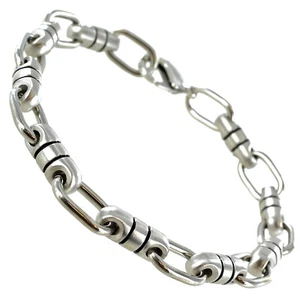Rochet Roma Stainless Steel Black Stripes Mens Chain Link Lobster Clasp Bracelet - Picture 1 of 4