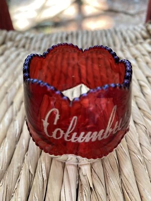 Columbus Wisconsin (Wis) Antique Ruby Red Flash Glass Trinket Holder Souvenir - Image 1 of 4