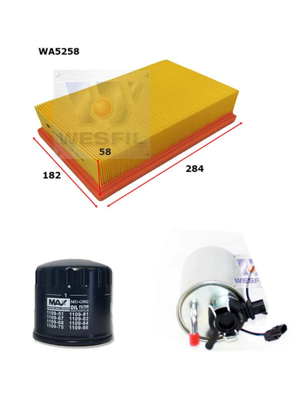 WESFIL AIR OIL FUEL FILTER SERVICE KIT FOR Nissan Navara ST-X 550 D40 V9X - image 1 of 1