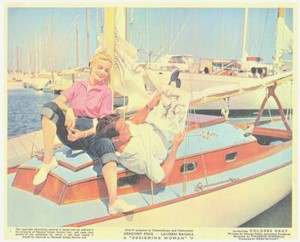 DESIGNING WOMAN ORIGINAL LOBBY CARD GREGORY PECK LAUREN BACALL ON YACHT