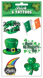 6 St Patricks Day Temporary Tattoos Ireland Shamrock Irish Fancy Dress Clover BN - Picture 1 of 1