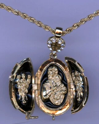 Religieux Oeuf Pendentif W/Transparent Croix Cristal, Noir Main Avec Décor Et D - Photo 1/3