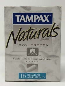 (1) Vintage 1996 Tampax Naturals REGULÄRE SAUGFÄHIGKEIT 100 % Baumwolle 16 kt versiegelt - Bild 1 von 3