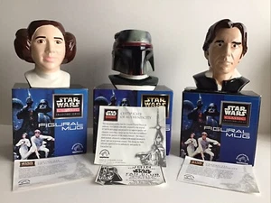 VINTAGE STARWARS CLASSIC COLLECTORS SERIES FIGURAL MUGS BOBA FETT, LEIA,HAN SOLO - Picture 1 of 24