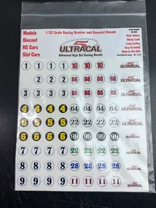 1/32 SLOT CAR ACCESSORIES ULTRACAL NUMBER RACINGS DECALS STICKERS - Picture 1 of 4