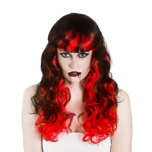 Deluxe VAMPIRESS PERÜCKE WAVY Halloween rot schwarz Party Vampir Bob schlanke Damen - Bild 1 von 2
