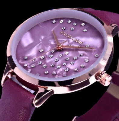 Excellanc Damen Armband Uhr Bordeaux Rose Gold Farben Strass Perlmutt Design L46 - Bild 1 von 4