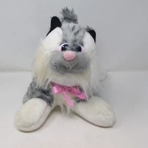 Vintage Tonka Pfund Welpen schnurrt Plüschkatze schwarz weiß grau rosa Nase und Schleife - Bild 1 von 8