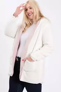 The Stefani - Women's Plus Size Faux Sherpa Hoodie Jacket in Pink/Ivory - Picture 1 of 15