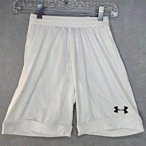 Under Armour Soccer Shorts Boys Small Loose Fit White Heat Gear - Picture 1 of 11