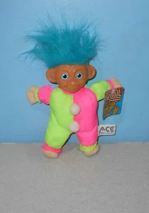 Vintage 1981 Ace Novelty Stuffed Plush Clown Troll Blue Hair Troll Plush Vinyl - Picture 1 of 2