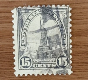 1931' US 15c Statue of Liberty Stamp Scott 696 Grey NYC Cancel Used Grey Rotary - Picture 1 of 2